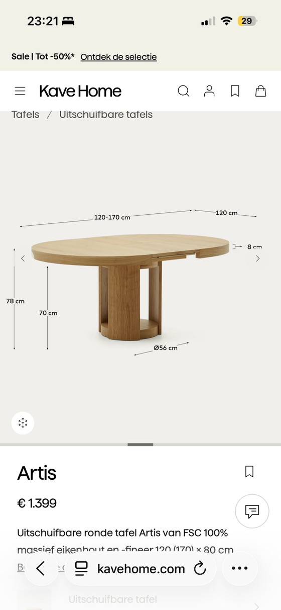 Tavolo da pranzo rotondo allungabile in rovere "Artis" di Kave Home — 120–170 x 80 cm – Tavoli da pranzo (photo 6 of 15)
