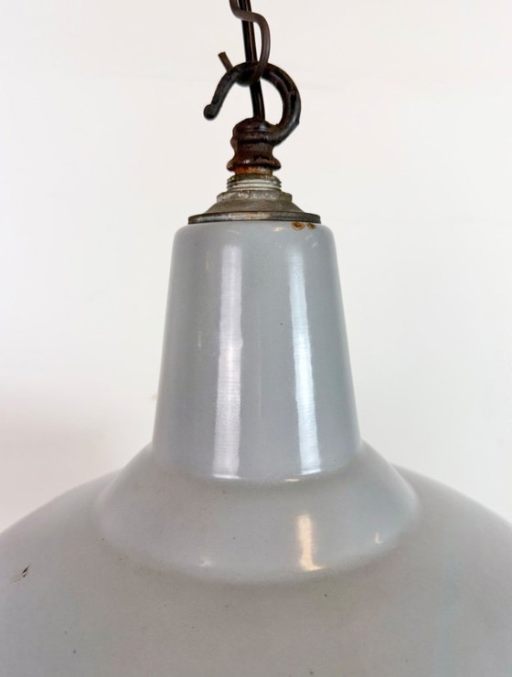 Image 1 of Lámpara colgante industrial británica de esmalte gris, década de 1960