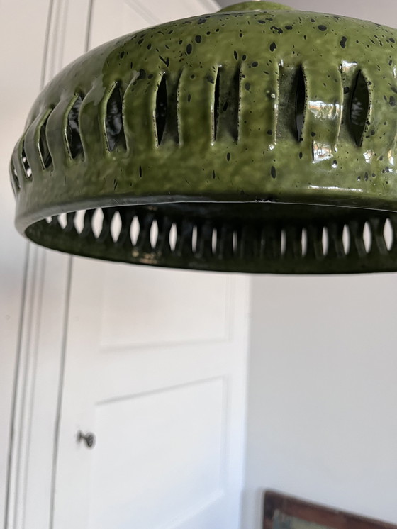 Image 1 of Vintage brutalistische groen geemailleerde hanglamp