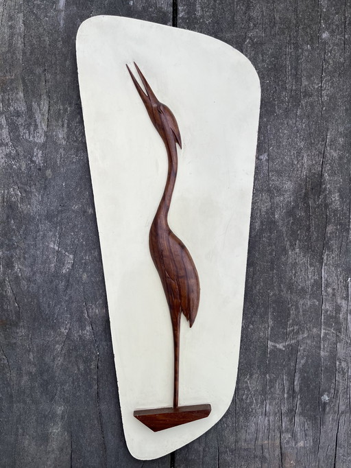 Pannello da parete vintage con gru della metà del secolo scorso