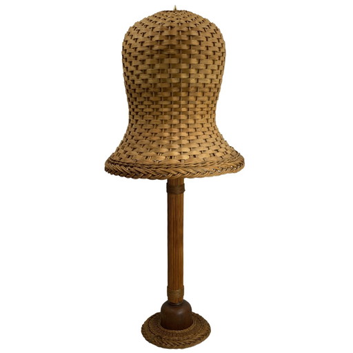  Scandinavian Rattan Wicker Mushroom Floor Lamp, 1960Smid-Century Scandinavian Rattan Wicker Mushroom Floor Lamp, 196