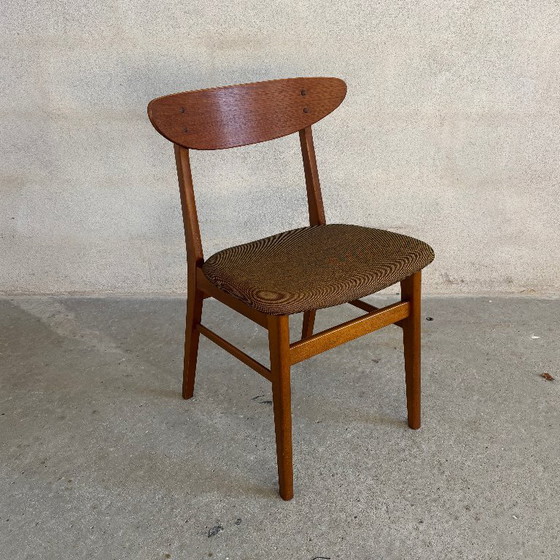 Lot de six Chaises de salle à manger, bois et tissu marron, Farstrup, Textile, Scandinavian (photo 7 sur 11)