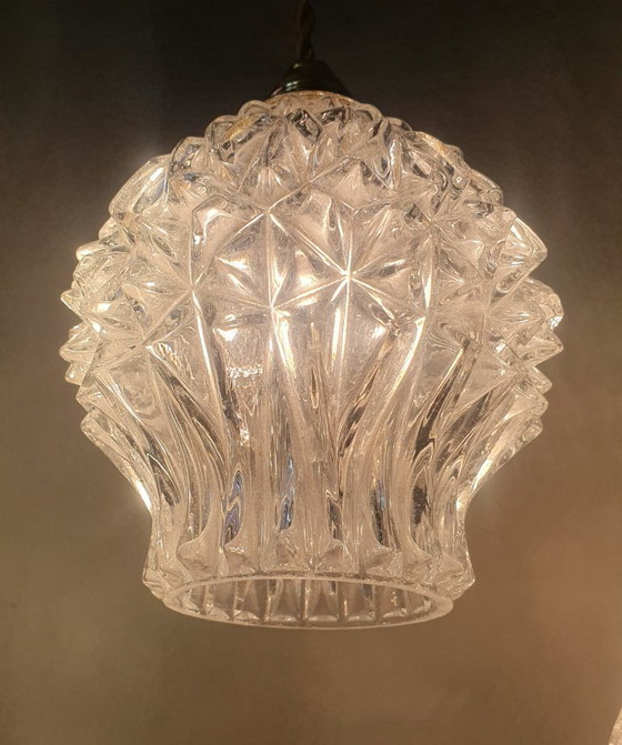 Image 1 of Set van 2 Vintage getextureerde bollampen - hanglampen - midcentury design. 