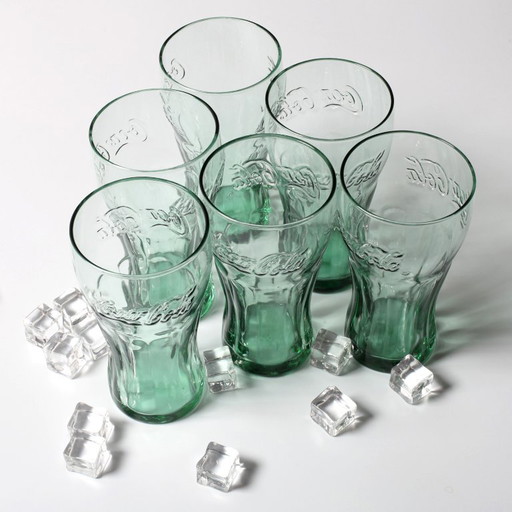 Lot de 6 verres Coca-Cola vintage vert Géorgie, forme classique, 0,5 L / années 1980 – glazen karaffen, Glass