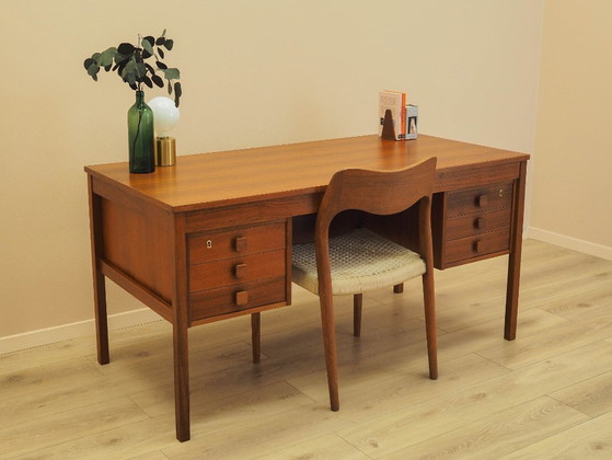 Escritorio danés de teca con seis cajones, chapado en madera, década de 1960. – Wood (photo 3 of 19)