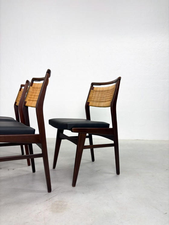 Image 1 of Mid-century Eetkamerstoelen met Rieten Rugleuning