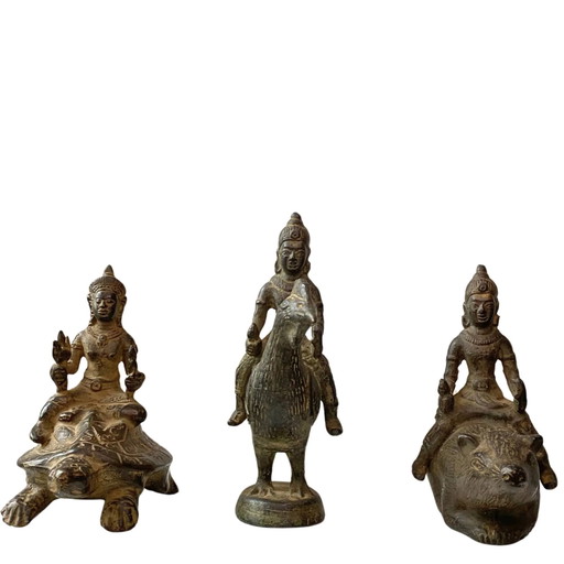 Antikes südindisches Bronze-Statuen-Set - Vishnu Kurma, Murugan & Ganesha - ca. 1900