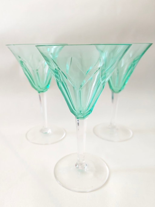 Verres à vin Art Déco ‘Ségur’ (Verre d'Uranium) – W.J. Rozendaal pour Kristalunie Maastricht