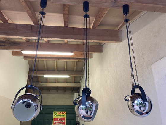 Image 1 of Pair of Chromed Metal Hangers, German Manufacture, 80's Hoffmeister Leuchten House