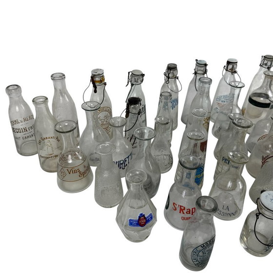 Image 1 of Collection de 42 bouteilles anciennes françaises de lait, de vin et de spiritueux