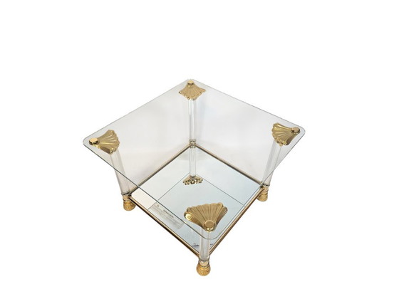 Image 1 of Table d'appoint - style Hollywood Regency - plaqué or - laiton - années 70