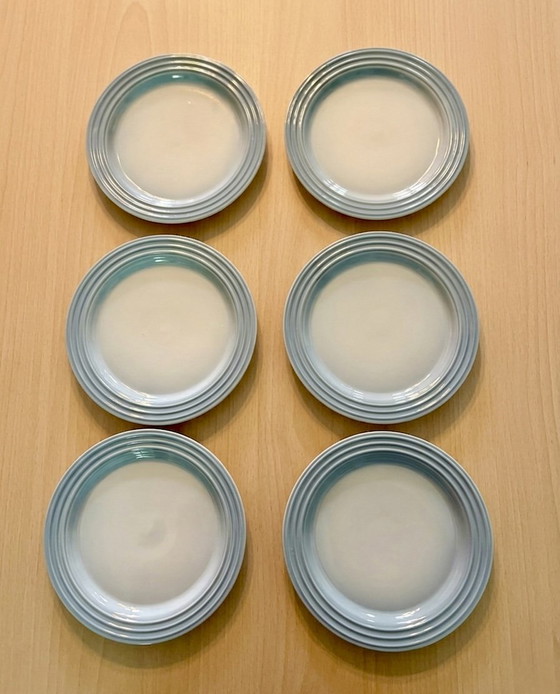 Image 1 of Juego de 6 platos Le Creuset azul claro para desayuno y cena (como nuevos).