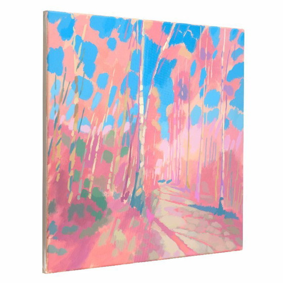 Image 1 of Malerei Birkenweg, handgemaltes Unikat, Natur, Landschaftsmalerei, Himmel, Acrylmalerei 50x50cm