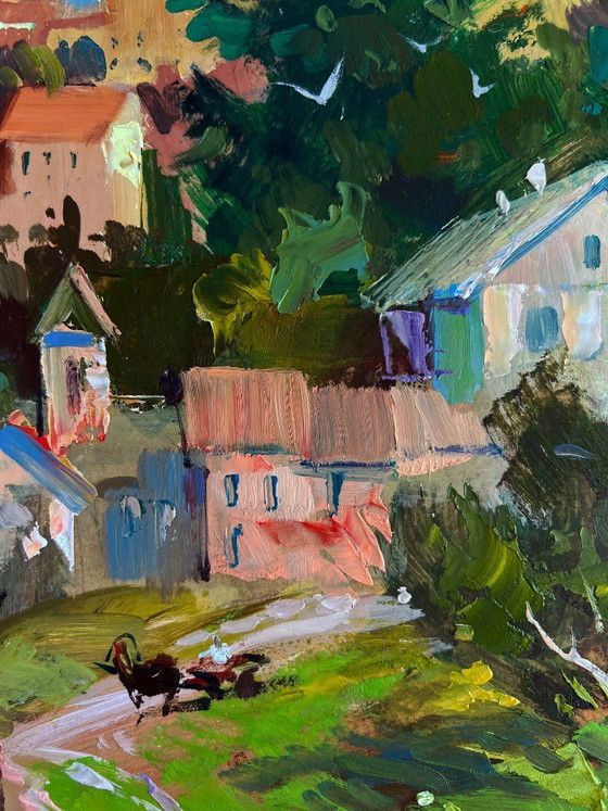 Image 1 of Original Oil Painting Summer City Landscape Streets that hide stories and dreams