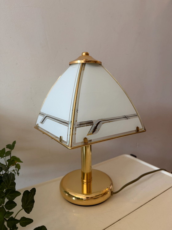 Hollywood Regency Pyramid table lamp – Glass, Brass (photo 5 of 6)