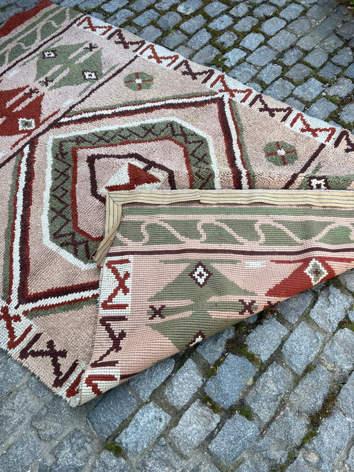 Tapis turc vintage de style Oushak à motifs géométriques