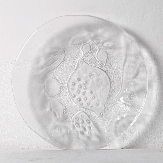 Image 1 of Set of 4 Kosta Boda Tropic Glass Dessert Plates, Scandinavian Fruit Design / 1989