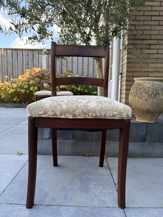 6 Vintage Antieke Mahonie Teak Stoelen – Eetkamerstoelen, Textile, Wood (photo 7 of 9)