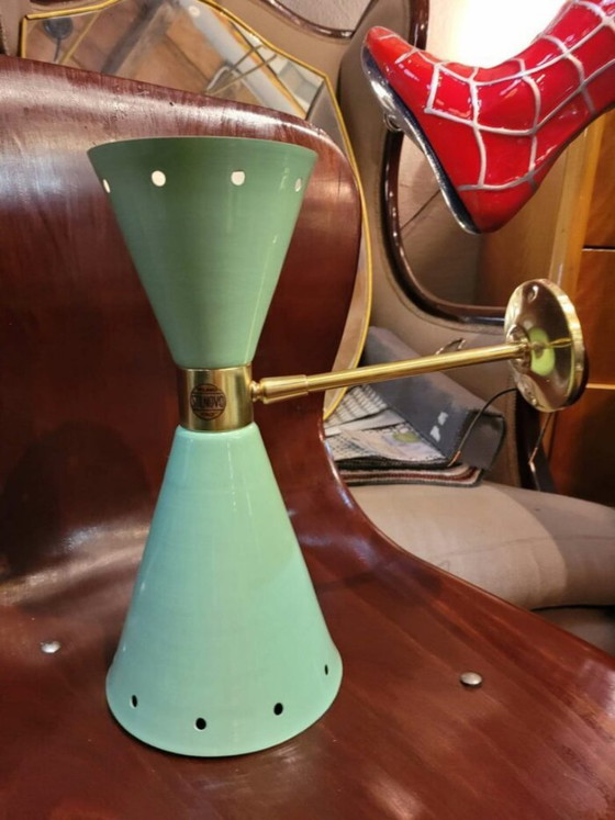 Wall light model Diablo Stilnovo 1950s, Metal, Brass, Green, Italian Design (photo 5 of 5)