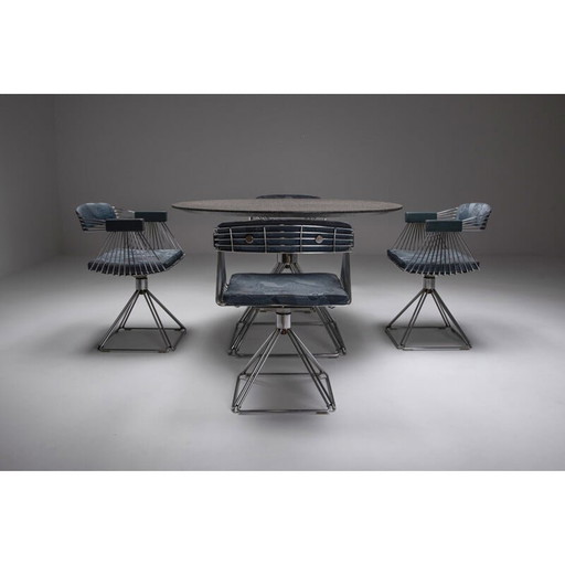 Novalux modern chrome plated steel wire dining set by Rudi Verelst, 1970