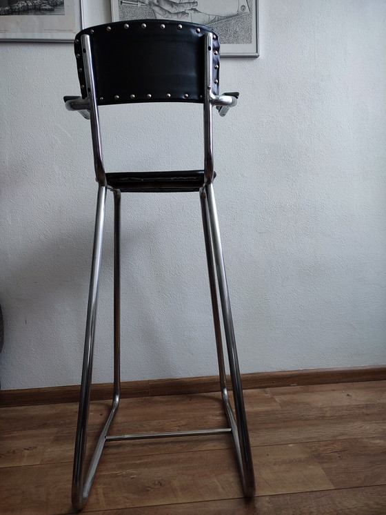Image 1 of Vintage Children's Barber Chair 1950 Gispen Style Chrome & Black Barber Chair Children