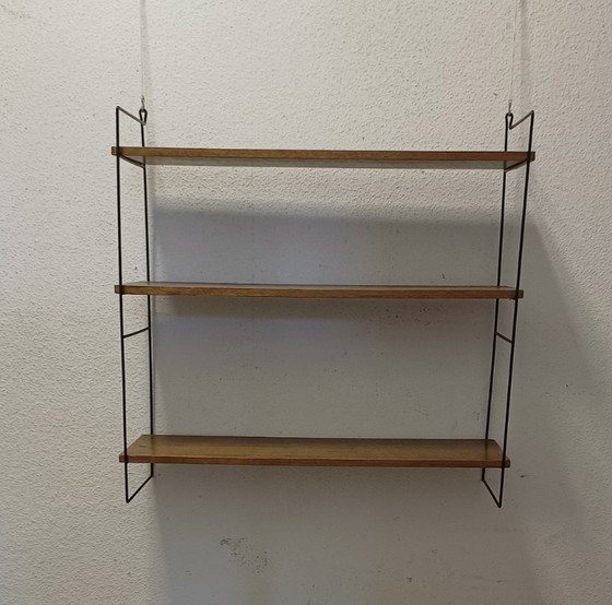 Wandregal aus den 1950er Jahren mit drei Ablagen – Metal, Wood (photo 6 of 8)