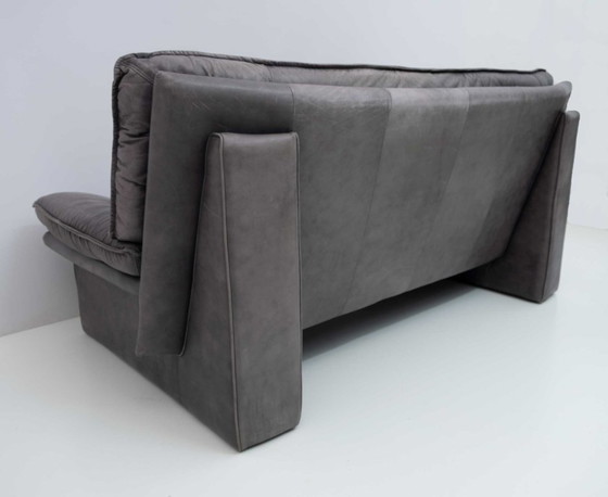 Image 1 of Paar Nicoletti Salotti postmoderne Italiaanse leren banken, jaren 80