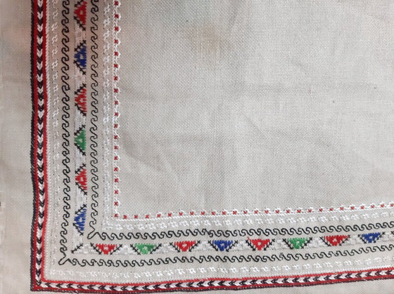Image 1 of Vintage Hand Embroidered Linen Tablecloth