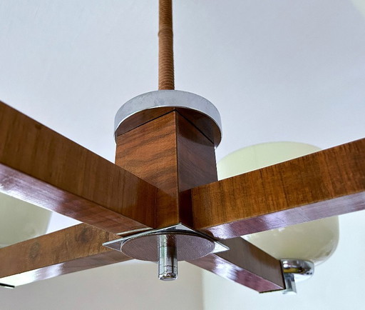 Art Deco Wood Chrome Glass Pendant Lamp