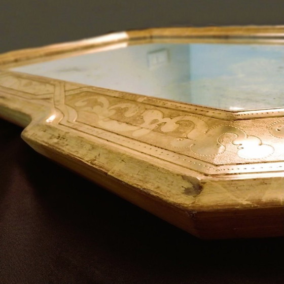 Image 1 of Miroir italien antique Julklapp Christmasgift avec feuille d'or – Pièce unique faite main