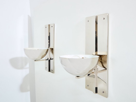 Image 1 of Claude Parent modernist nickel steel wall lights 1992 