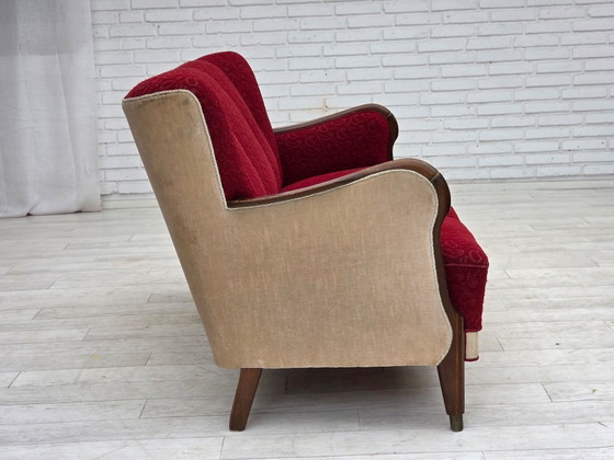 Image 1 of Divano danese a 3 posti degli anni '50, rivestimento originale in lana per mobili rosso/beige.