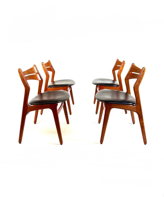 4x Sedie da pranzo vintage modello ‘310’, Erik Buch ‘60, Legno, Pelle, Marrone (foto 2 di 14)