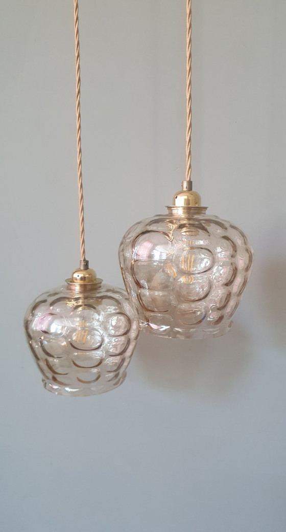 Image 1 of Ensemble de suspensions en verre vintage - Années 60-70 - Style Hollywood Regency