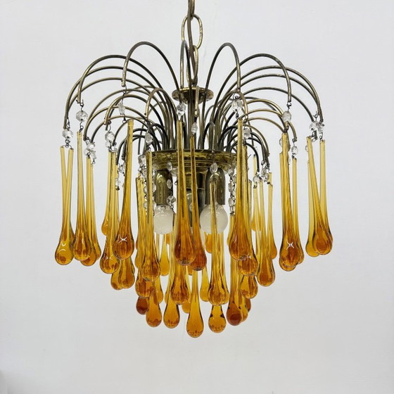 Image 1 of Mid Century Design Murano-Bernsteinglas-Tropfenleuchter, 1970er Jahre