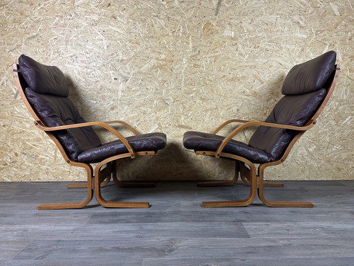 2x 60s 70s Easy Chair leather armchair Westnofa Norway Mid - Century