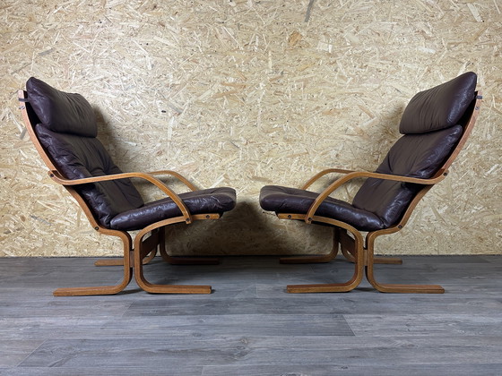 Image 1 of 2x 60s 70s Easy Chair poltrona in pelle Westnofa Norvegia Mid Century