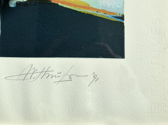 Image 1 of Zeefdruk Wynand Thönissen - Bloemen in groene vaas - Handgesigneerd