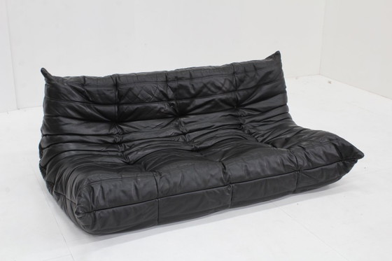 Image 1 of Divano vintage Togo Ligne Roset a 3 posti in pelle nera Michel Ducaroy anni '90