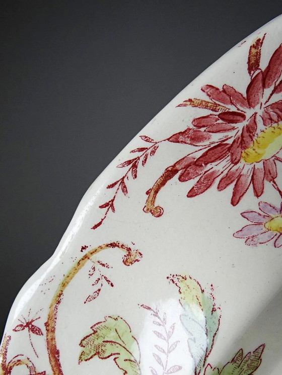 Antiker Longchamp Servierteller mit Gänseblümchen, polychromes Eisensteinzeug, 19. Jahrhundert. – Geschirr (photo 15 of 17)