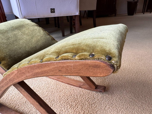 pouf/repose-pieds à bascule vintage en chêne