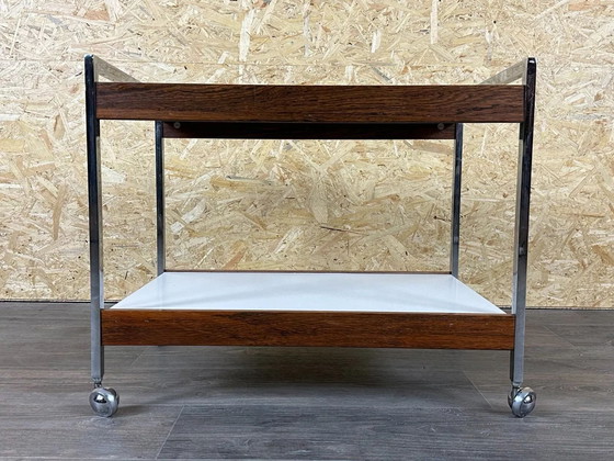 Image 1 of 60s 70s serving trolley dinette in teak & chrome Danish Modern Design