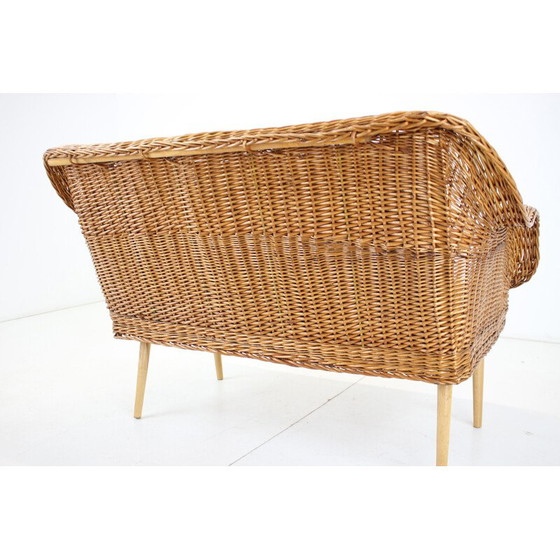 Image 1 of Vintage two-seater rattan sofa by Uluv, Czechoslovakia 1970s