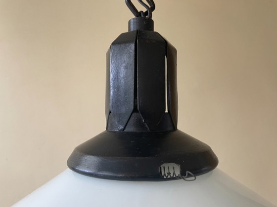 Lamp Pendant lamp Art Deco Bauhaus Opaline French – Glass, Iron (photo 6 of 11)