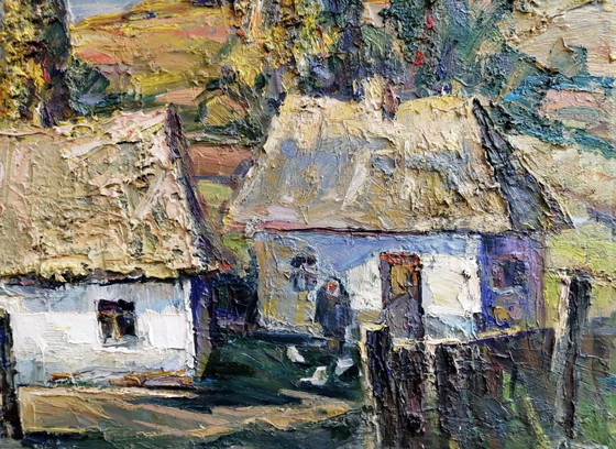 Original Ölgemälde: Ländliche Landschaft, Dorfleben Indian Summer – Gemälde & Zeichnungen, Canvas (photo 7 of 10)