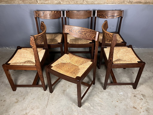 6 sedie rush Wengé Brutalista Mid Century
