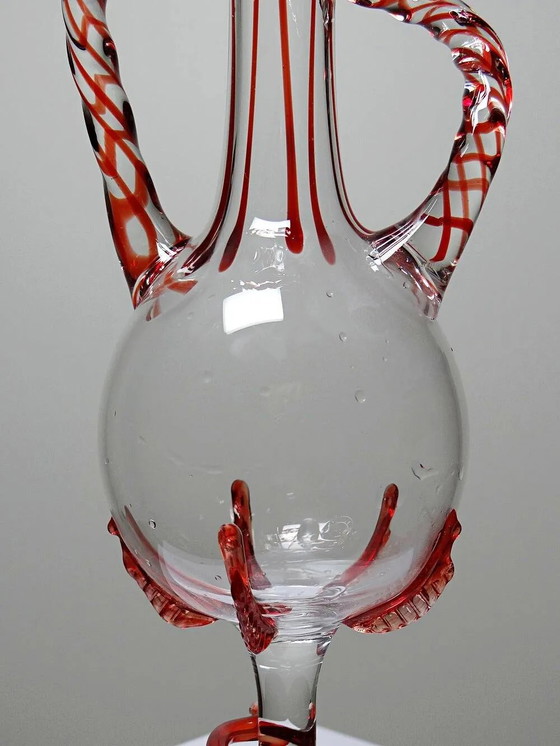 Soliflore vase, blown Venetian Murano glass, vintage 50-60 Filigrana/Zanfirico, Crystal, Transparent (photo 6 of 11)