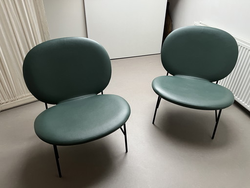 2X Tacchini Kelly E Groen Leer Lounche Chair