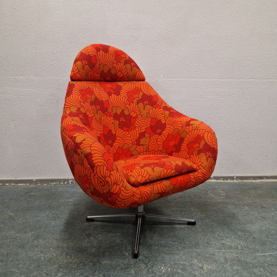 Image 1 of 60's vintage swivel armchair reupholstered orange floral armchair swivel armchair