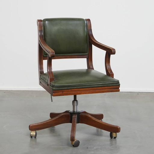 Fauteuil de bureau à roulettes en cuir de bœuf avec bois